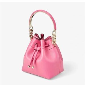 Jimmy Choo Bon Bon Bucket Bag Candy Pink Leather with Gold Handle